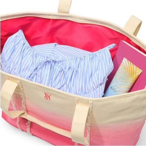 Victoria’s Secret Ombré Canvas Beach Travel Tote Bag - Picture 3 of 7
